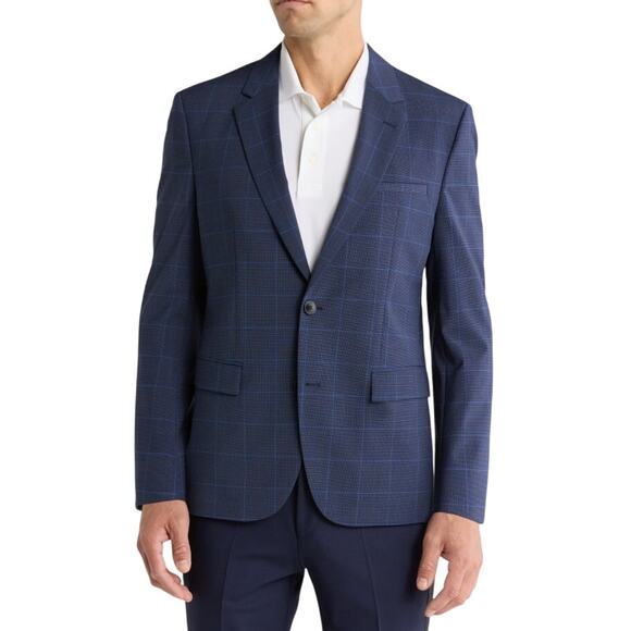 Hugo Boss Men's Dark Blue Windowpane Check Modern-Fit Suit Jacket Size 46R - Picture 1 of 10